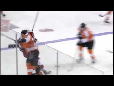 Luke Schenn nails Eric Staal