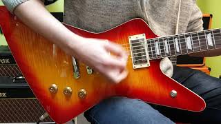Video thumbnail for Hamer Standard (Explorer shape) Flame Top demo at Basone Guitar Shop in Vancouver by BasoneGuitars