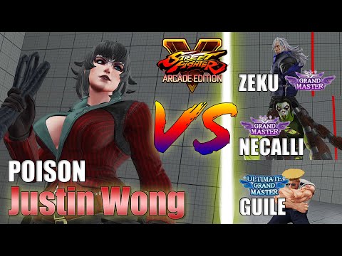 SFV AE 👊🏻 Justin Wong (Poison) vs Zeku & Necalli & MarioDB (Guile) [season4]