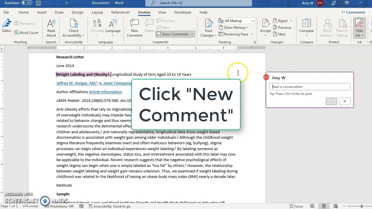 Annotate in Microsoft Word