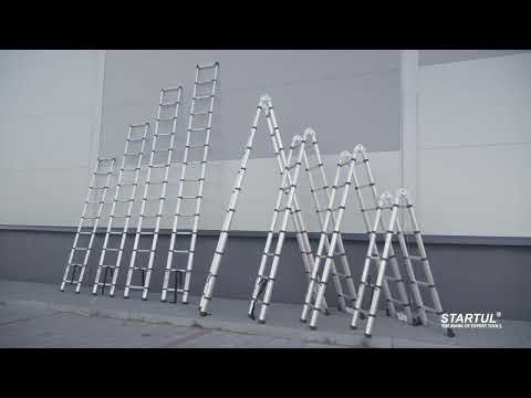 фото лестница стремянка телескопическая многофункциональная алюминевая складная выдвижная двухсекционная 0