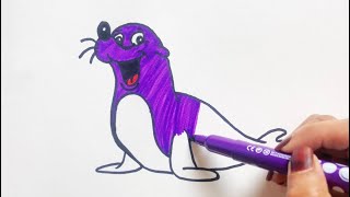 How to draw a Sea Lion | Super Water Animals | Drawing and Colouring For Kids