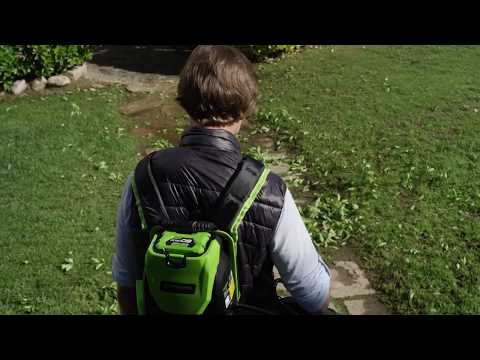 Greenworks GD60BPB 60V "DigiPro" 139mph (225km/h) akumuliatorinis pūstuvas (be akumuliatoriaus) video