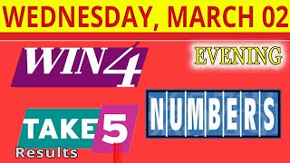 TAKE5, WIN4, NUMBERS, EVENING Lottery drawing for March 2, 2022.