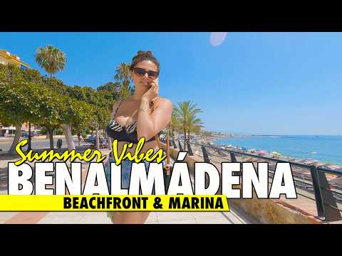 Benalmádena beachfront & marina walk | Costa del Sol summer 2025 | Spain virtual tour