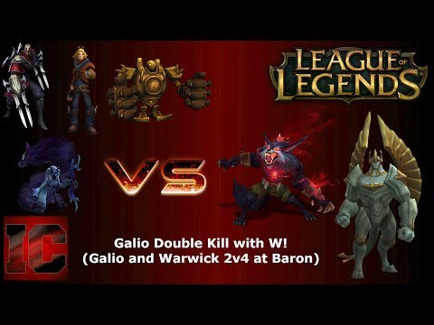 Galio Double Kill with W! (Galio and Warwick 2v4 at Baron) | #LeagueOfLegends (Preseason 8)