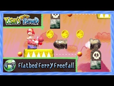 Yoshi's New Island - World 4-7: "Flatbed Ferry Freefall" All Red Coins/Flowers 100% Walkthrough!