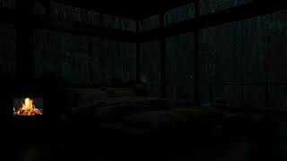 Cozy Rainy Dark Bedroom Night💦😴Rainfaill & Fireplace Sounds | Perfect Space for Sleep & Relax-No Ads
