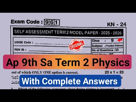 9th physics self assessment term 2 model paper 2026|💯Ap Sa2 9th physical science answer key 2026