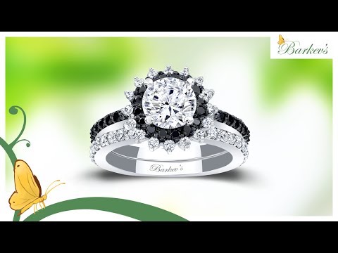Black Diamond Sunflower Wedding Ring Set