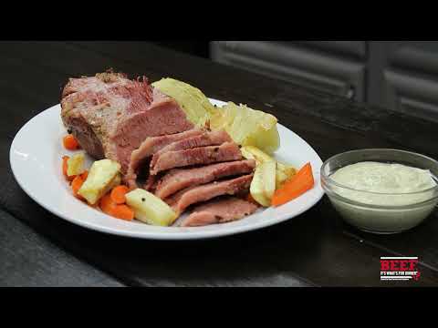 Corned Beef Brisket with Roasted Vegetables and Lemon-Mustard Sauce