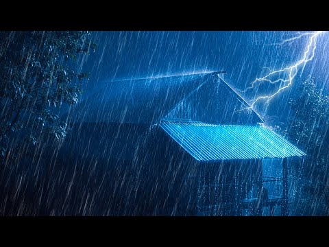Deep Sleep Instantly with Rain Sounds on Metal Roof and Powerful Rainforest Thunder Echoing at Night