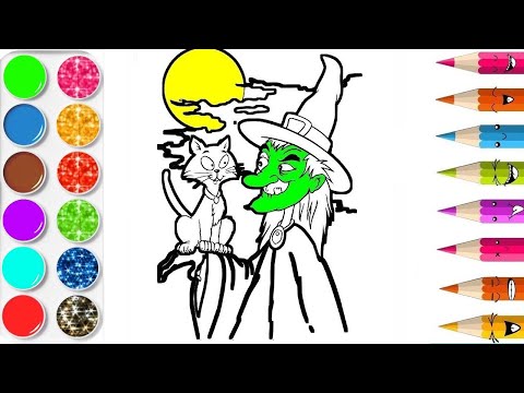 HALLOWEEN Sorcière Apprendre les couleurs APPRENDRE À DESSINER vidéo éducative & Planète coloriage