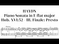 Haydn: Sonata in E flat major, Hob. XVI: 52 (III. Finale: Presto) - audio and sheet music