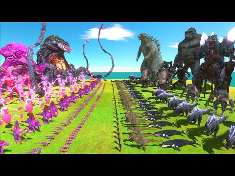 Black War - Team Black Godzilla x Kong VS Team Pink Biollante -Animal Revolt Battle Simulator