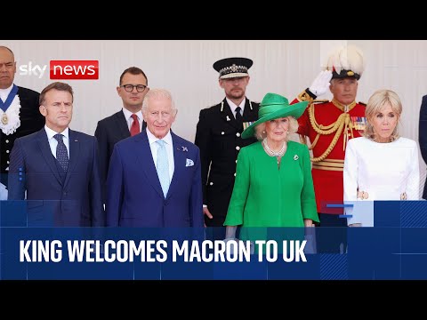 King Charles welcomes French President Emmanuel Macron to UK for state visit - YouTube