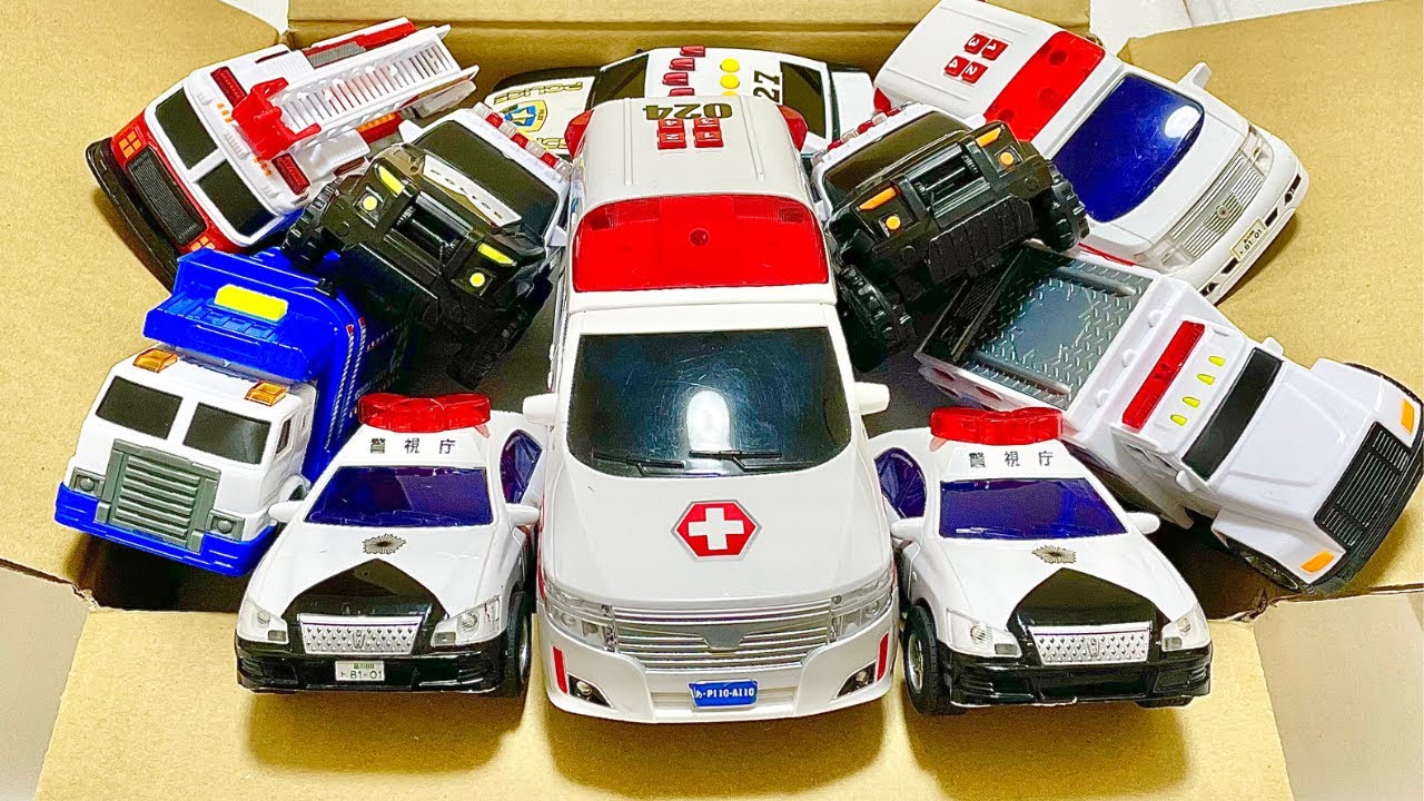 救急車とパトカーのミニカー坂道走る。緊急走行テスト☆Ambulance miniature car hill running. Emergency running test.