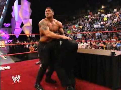 Raw 2005- Batista Bomb to Triple H Through the Table!