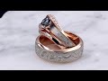 video - White Mokume Carved Wave Engagement Ring with Blue Green Sapphire