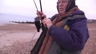 Winter Beach Fishing with Green Light Sticks