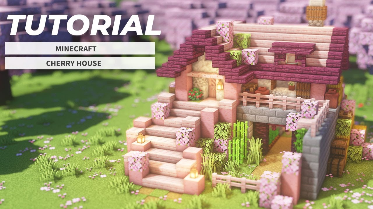 Minecraft | How to build a Cherry Blossom Survival House | サクラの家の作り方 ...