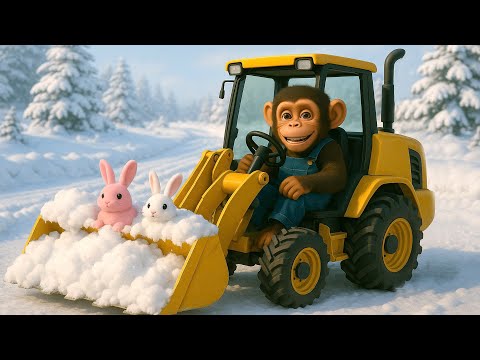 Rabbit Buried in Snow, Monkey Farmer Drives Excavator to Clear Snow from Road- Farm Work |Cobby Farm