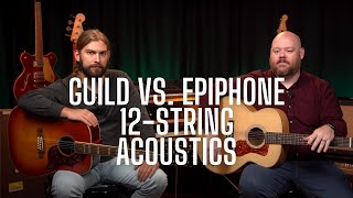 Video thumbnail for 12-String Battle: Guild F-2512E vs. Epiphone Hummingbird 12 by Alamo Music Center