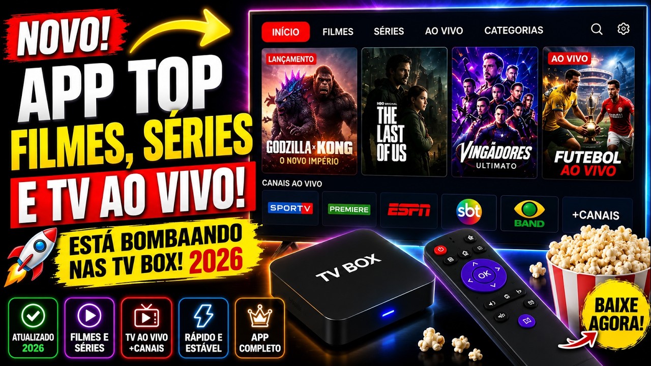 NOVO APP PARA FILMES, SÉRIES E TV AO VIVO QUE ESTÁ BOMBAANDO NAS TV BOX EM 2026 🚀