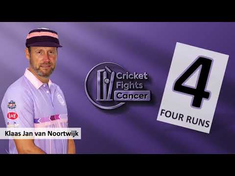 Van Noortwijk lifts Reinder Lubbers to long on for a boundary (4.6 overs) - Cricket Fights Cancer
