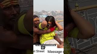 Girl Getting $2 Street Body Massage At Varanasi by