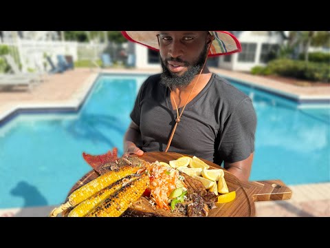 Let’s say goodbye to summer with this 8 pound Snapper meal🔥Poolside!