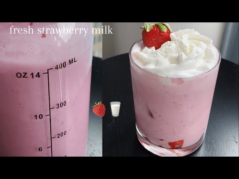 fresh strawberry milk 🍓 3 ingredients! 🥛 strawberry milkshake