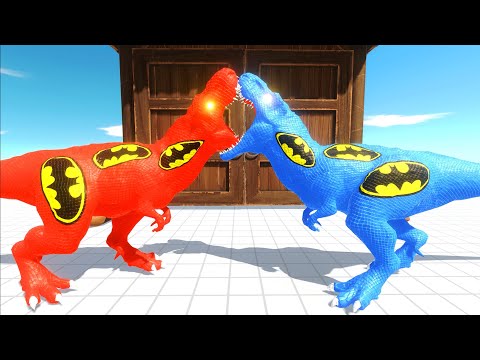 RED BATMAN T-REX vs BLUE BATMAN T-REX DINOSAUR DEATH RUN - Animal Revolt Battle Simulator