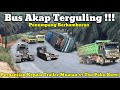 Bus Terguling Pergantian Kepala Truck Trailer Muatan Paku Bumi 45 Ton Di Bukit Kodok