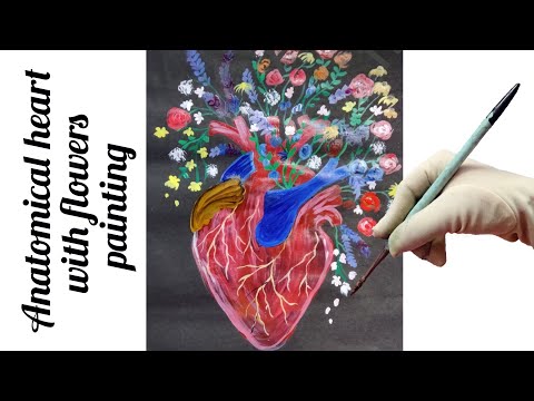 Anatomical heart with flowers painting #rifanaartandcraft #heartpainting #heart #loveheart