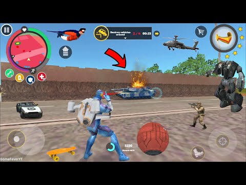 Rope Hero Vice Town - (Rope Hero with Hydrogen Jetpack) Red Laser Destroy Tank - Android Gameplay HD