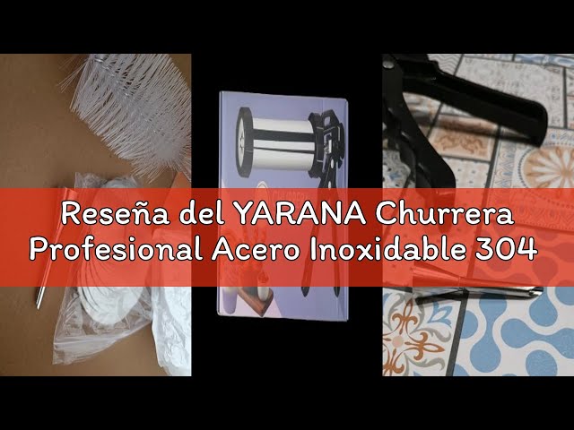 Vídeo relacionado con YARANA Churrera Profesional Acero Inoxidable 304 Sin BPA - Kit para Churros y Porras + Galletas, Manga 41 cm, 9 Discos (4+5), 7 Boquillas + Inyector, Certificados y Recetario vía QR
