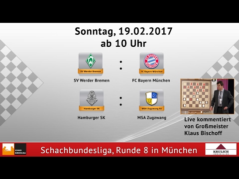 Schachbundesliga, Runde 8 live aus München mit GM Klaus Bischoff