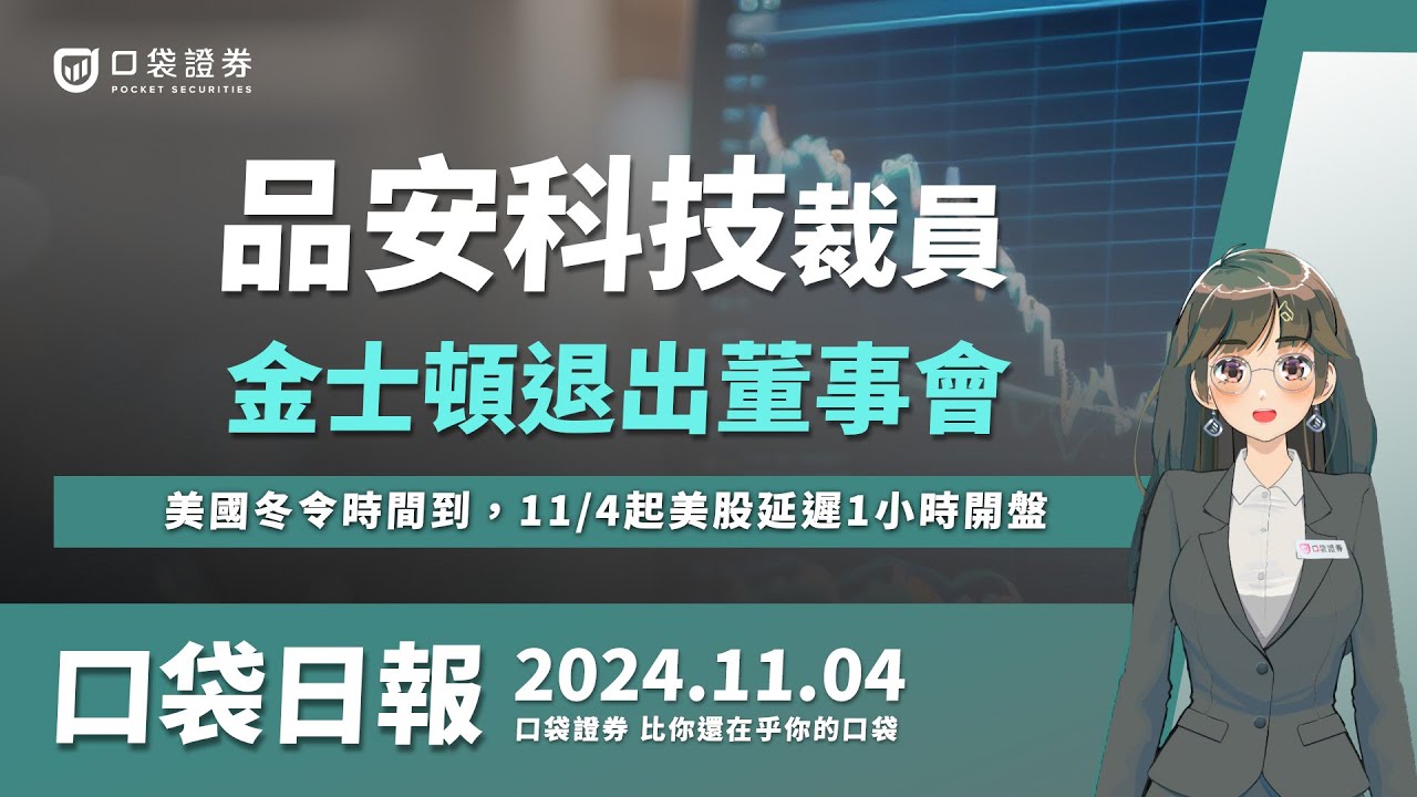 【口袋日報】品安科技大裁員,金主金士頓撤資!股價重挫跌停,美國冬令時間到,11/4起美股延遲1小時開盤!2024.11.04