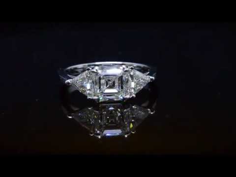 2.91ct Natural Asscher 3-Stone Trillion Diamond Engagement Ring