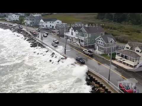 09-16-2023 Wells, ME  - Huge Waves Overtop Seawall-Vehicles Splashed-Surfers *Drone*