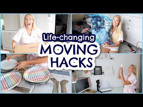 Part of a video titled MOVING HOUSE HACKS! PACKING HACKS & TIPS FOR MOVING