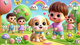 🐶🌼 Baby Puppy First Walk Adventure – Cute Little Puppy Learning to Walk Outside, Happy