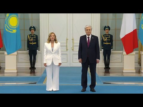 Italian and Kazakh National Anthem | Meloni's Welcoming Ceremony