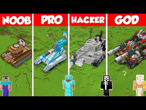TANK STATUE BASE HOUSE BUILD CHALLENGE - Minecraft Battle: NOOB vs PRO vs HACKER vs GOD / Animation