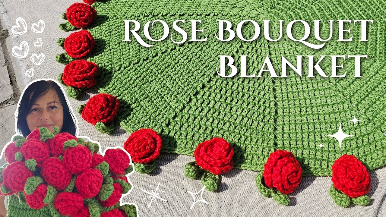 Crochet Roses Flower Bouquet Blanket 🌹Step by step detailed and slow TUTORIAL FOR BEGINNER