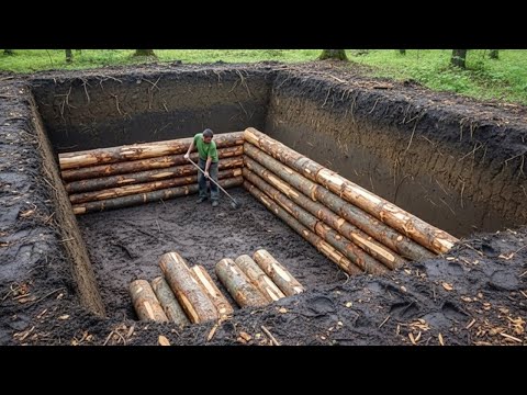 Vīrietis savā pagalmā uzbūvē sapņu pazemes guļbūvi | No sākuma līdz beigām, autors @bushcraftua1
