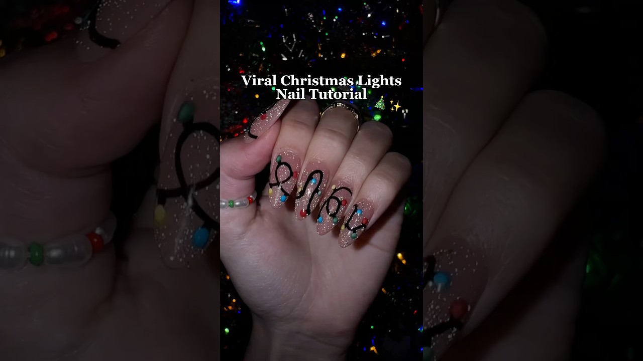 Viral Christmas Lights Nail Tutorial #nails #christmasnaildesigns #nailart #holidaynails