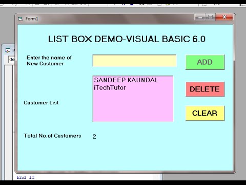 Learn Visual  Basic 6.0 (VB6)-  ListBox Control -Add,Delete and Clear items from List Video