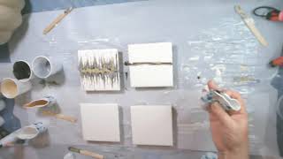 Ghost Pour Ceramic Tile Coasters using Leftover Metallic Acrylic Paints - BONUS: Dipped coasters